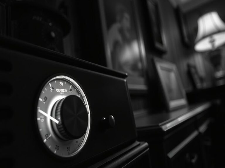 A split-screen image showing a classic radio studio on one side and a modern digital control room on the other, with a focus