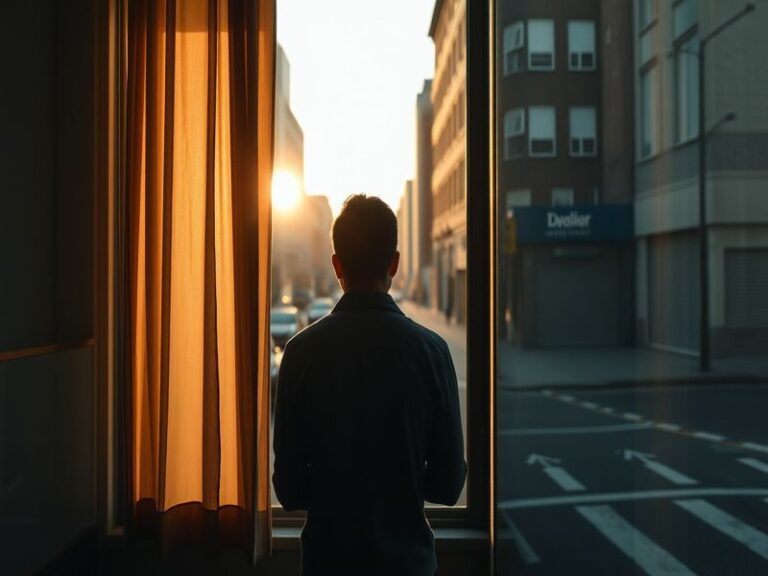 A split-image collage showing a deserted city street on one side and a family video-calling on the other, symbolizing isolati