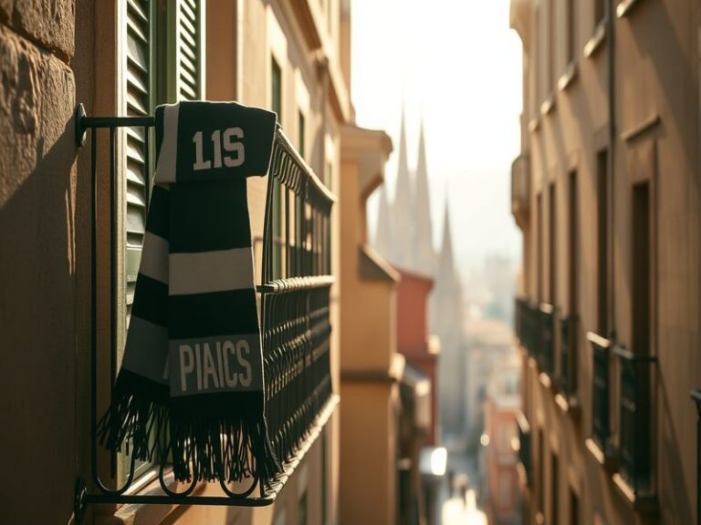 A split-screen image showing Barcelona players in blue-and-red stripes controlling the ball against Newcastle’s black-and-whi