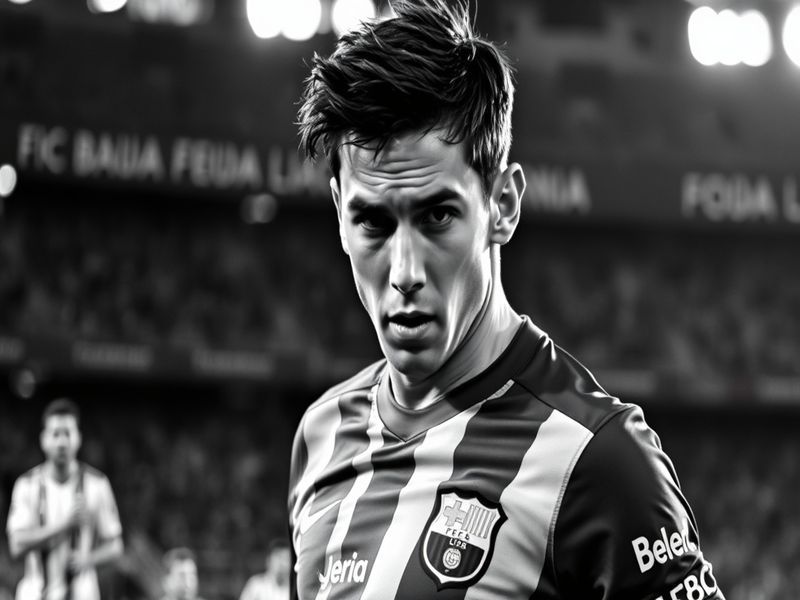 Eric García in action during a Barcelona match, wearing the club's home kit, positioned as the deepest defender in a back thr