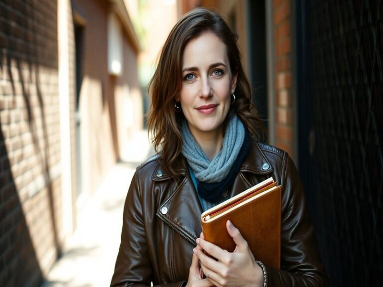A professional headshot of Laura Woods in a dynamic pose, wearing a sports jacket, with a blurred stadium background, conveyi