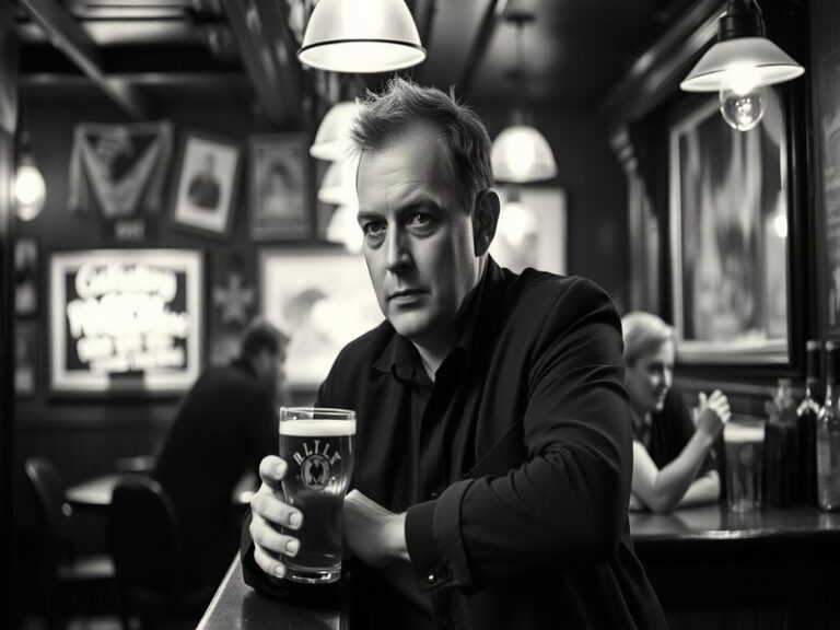 A mid-career portrait of Stephen Tompkinson on set, wearing a casual jacket and smiling warmly, with soft studio lighting and