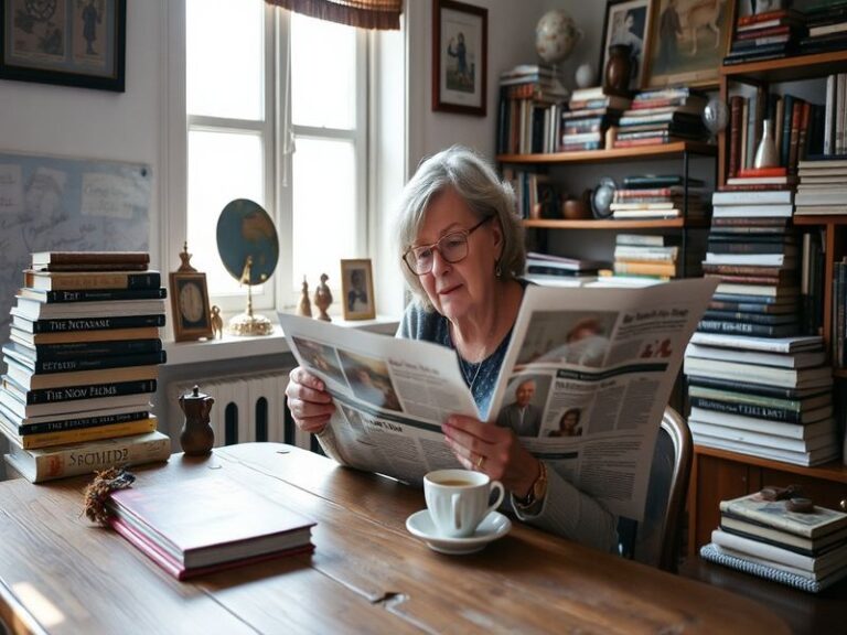 A professional portrait of Linda Campitelli in a broadcasting studio, wearing a headset and speaking into a microphone, with