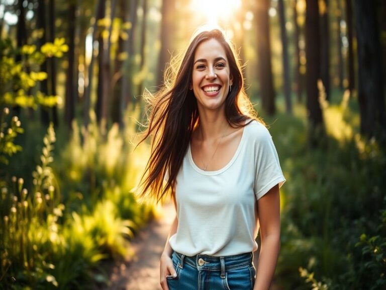 A professional portrait of Kelsey Asbille outdoors, wearing contemporary casual attire, with natural lighting and a backdrop