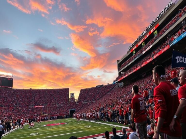 A dynamic image showcasing Ohio State and TCU players in action, highlighting the intensity and competitive spirit of college