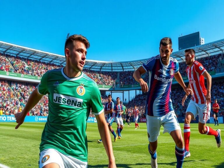 A vibrant football stadium filled with passionate fans during the Marquense vs. Cobán Imperial match, showcasing team colors