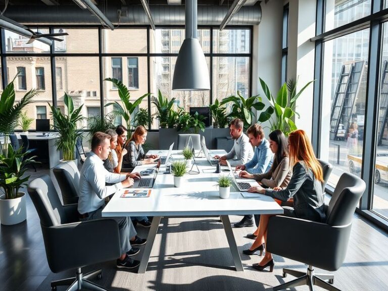 An office setting with diverse employees engaged in humorous interactions, capturing the essence of 'La Oficina' adaptations.