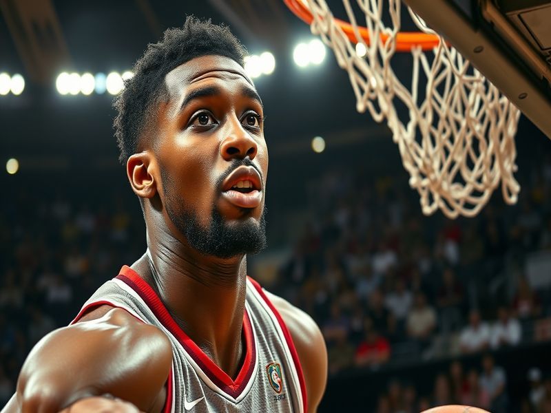 An action shot of Jabari Smith during an NBA game, showcasing his athleticism and focus, with the crowd in the background emp
