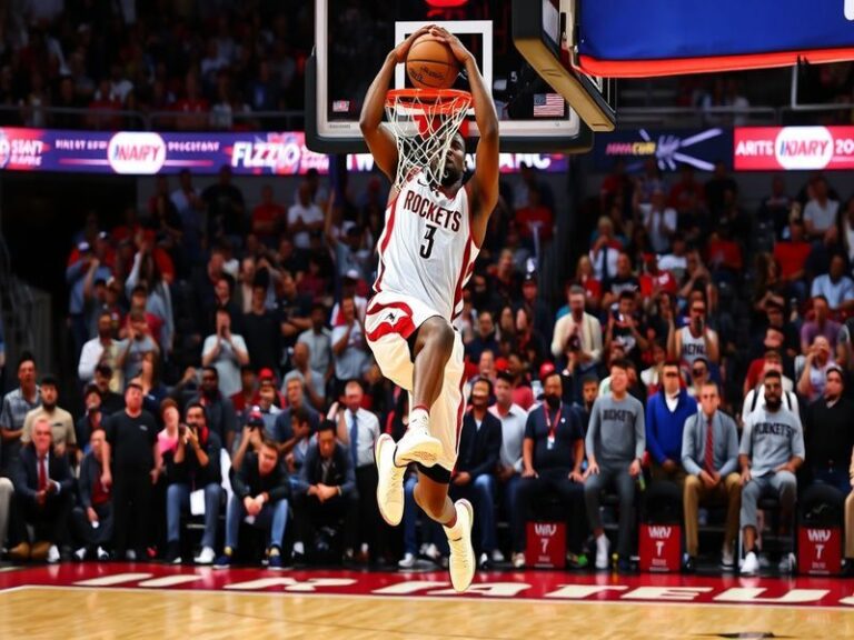 A dynamic image of Clint Capela in action during an NBA game, showcasing his athleticism and determination on the court.