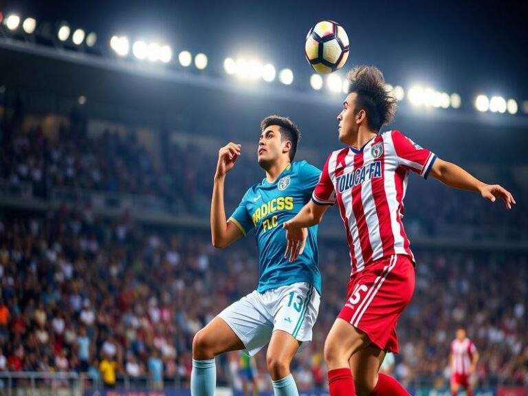 A dynamic image capturing the intense match between Toluca and San Diego FC, featuring players in action, vibrant team colors