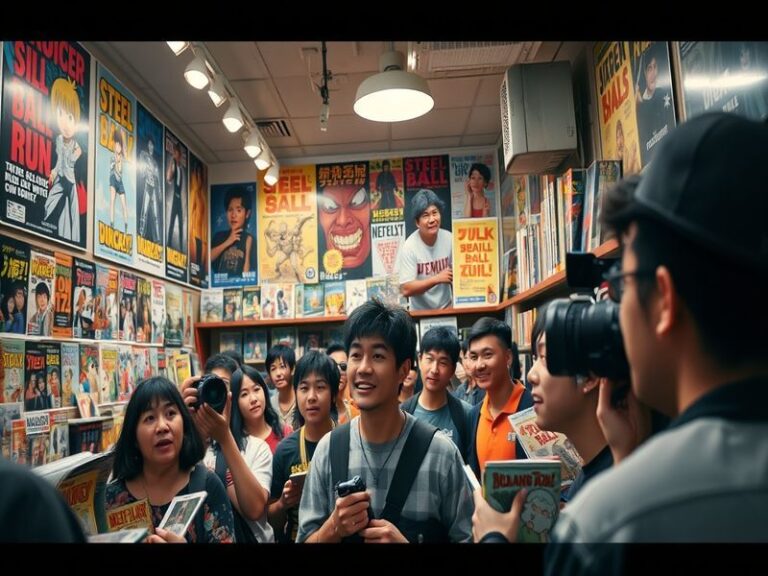 An illustration featuring characters from Steel Ball Run, set against a vibrant backdrop of a 19th-century American landscape