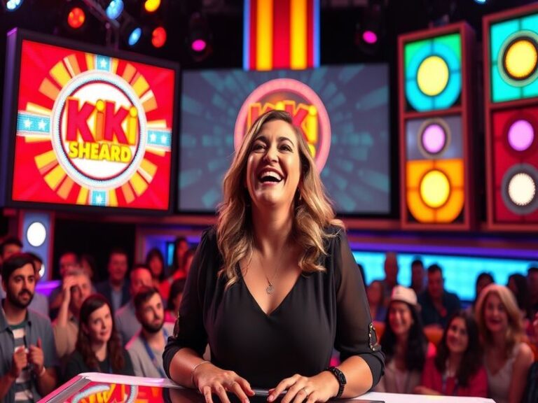 A vibrant portrait of Kiki Shepard, showcasing her lively personality and passion for the arts against a colorful backdrop.