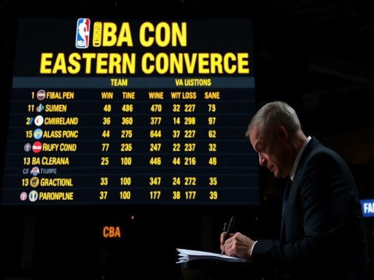 A dynamic graphic featuring the Eastern Conference logo, team jerseys, and a basketball court setting, conveying a sense of c