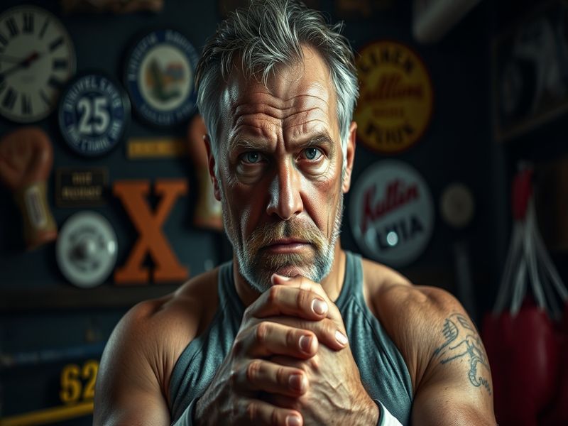A portrait of John Fury, showcasing his strong personality, with a boxing ring in the background, symbolizing his connection