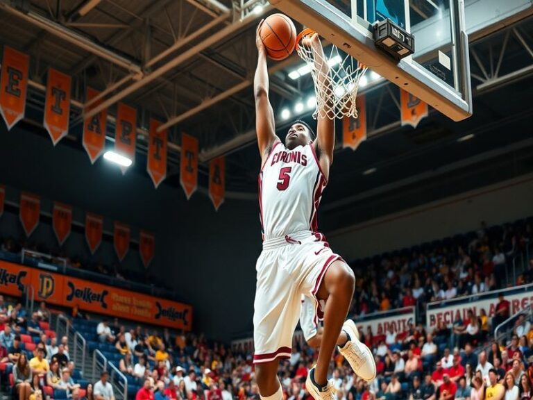 A dynamic action shot of Bryce James playing basketball, showcasing his agility and skill on the court, with a focused expres