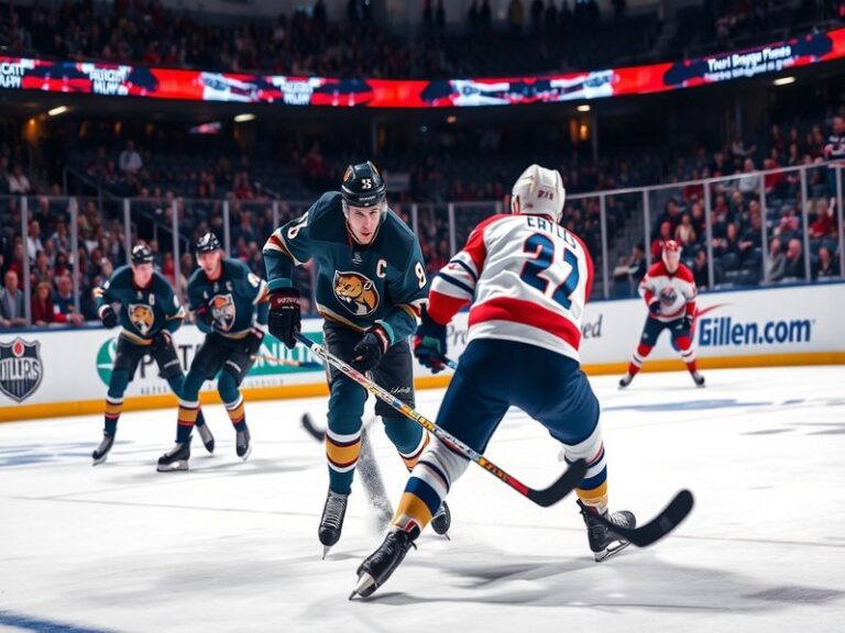 A dynamic hockey scene featuring the Florida Panthers and Edmonton Oilers players in action, showcasing intensity and athleti