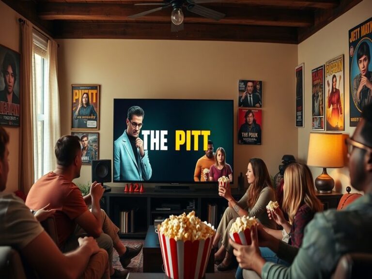 A vibrant promotional poster for 'The Pitt' Season 2, featuring the main characters in a dynamic urban setting, reflecting th