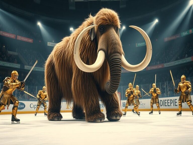 An action shot of a hockey game featuring the Mammoth and Golden Knights, showcasing players in dynamic motion on the ice, wi