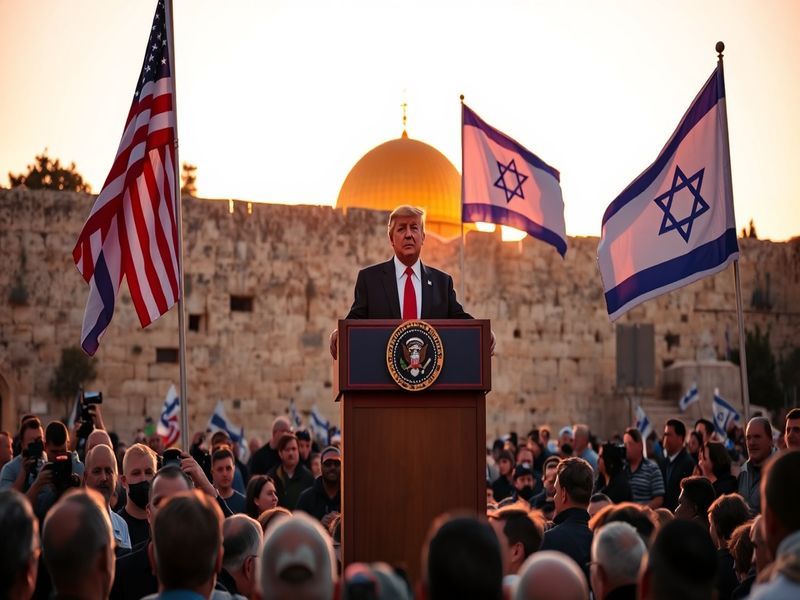 A split-screen image showing Donald Trump at a podium with an Israeli and UAE flag behind him, symbolizing the Abraham Accord