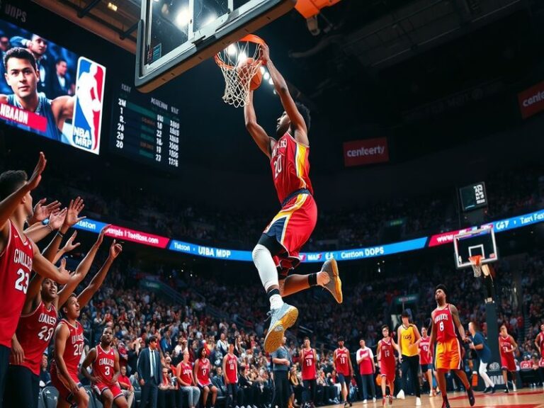 A dynamic image of NBA players in action during a game, showcasing excitement and competition on the court.