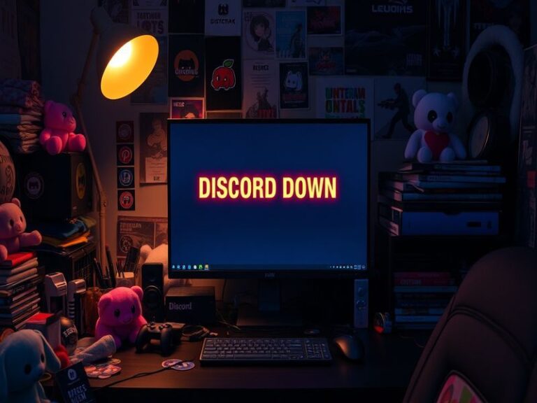 A screenshot of a Discord error message on a computer screen, with users expressing frustration in the background.