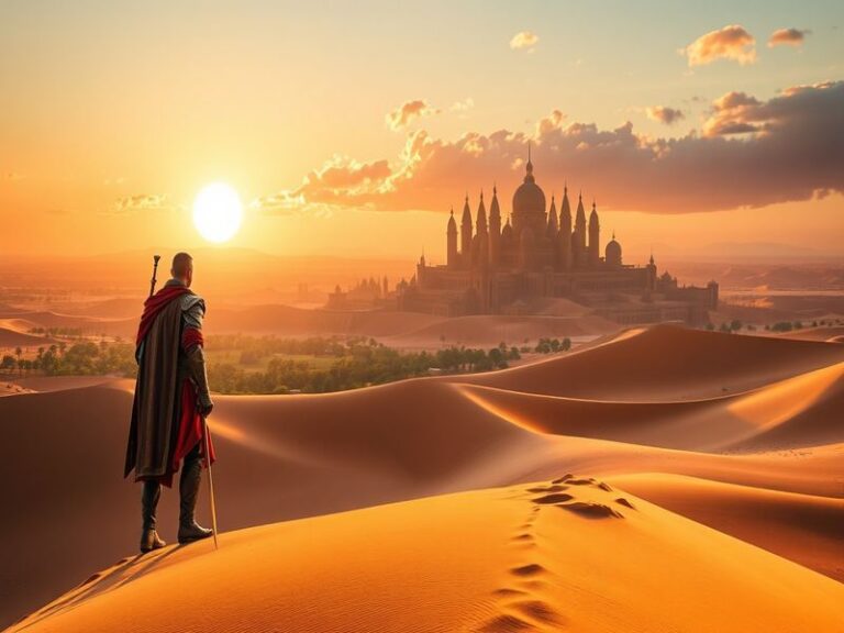 A breathtaking landscape from Crimson Desert showcasing a medieval town with detailed architecture, lush greenery, and a vibr