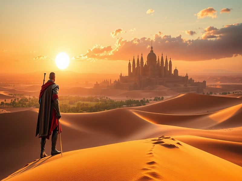 A breathtaking landscape from Crimson Desert showcasing a medieval town with detailed architecture, lush greenery, and a vibr