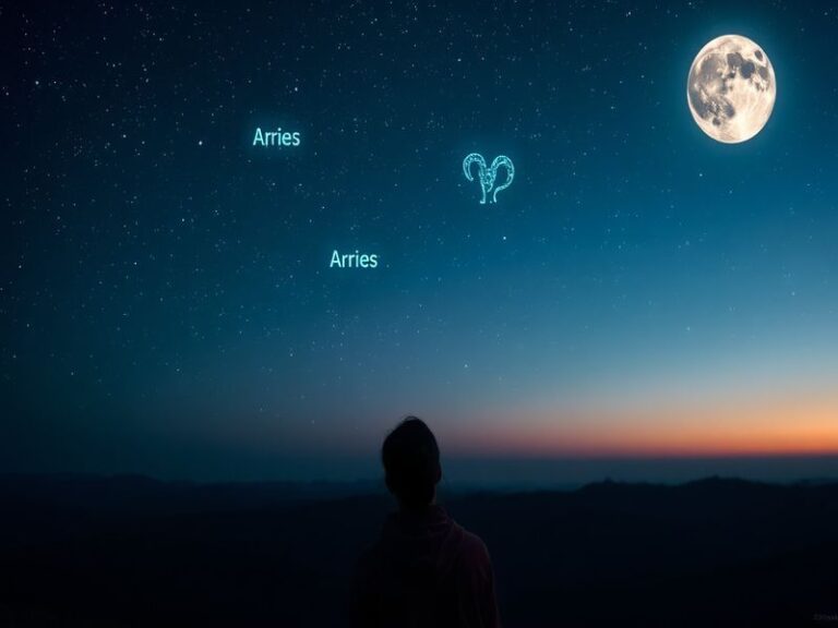 A celestial-themed illustration featuring the twelve zodiac symbols arranged in a circular pattern against a starry night sky