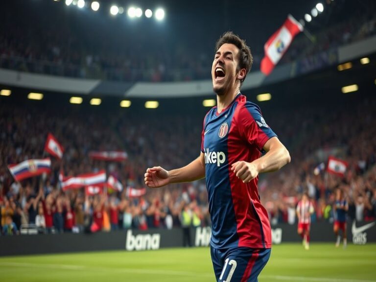 An action shot of Antoine Griezmann celebrating a goal, showcasing his dynamic playing style and passion for football.