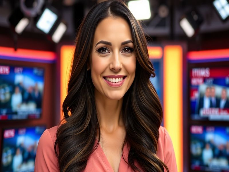 A professional portrait of Abby Huntsman, showcasing her confident demeanor and engaging smile, set against a backdrop of a n