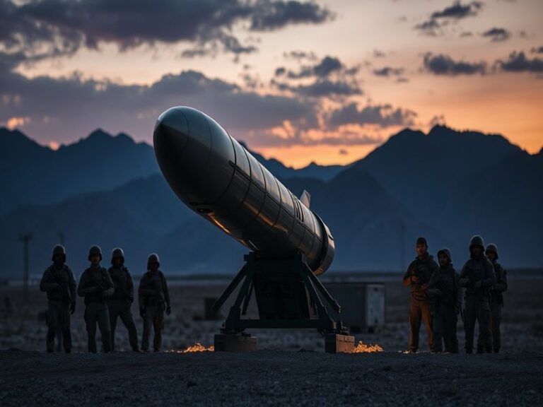 A detailed infographic illustrating Iran's various missile types, including range and capabilities, set against a backdrop of