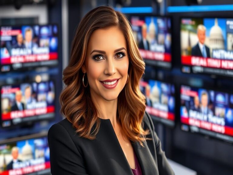 A professional portrait of Abby Huntsman, showcasing her confident demeanor and engaging smile, set against a backdrop of a n