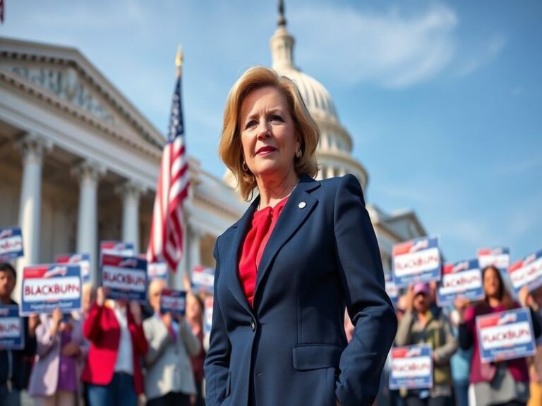 A portrait of Marsha Blackburn in a formal setting, showcasing her professional demeanor and political presence.