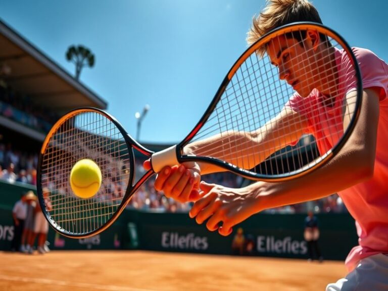 A dynamic action shot of Arthur Fils during a tennis match, showcasing his powerful serve and focused expression on the court