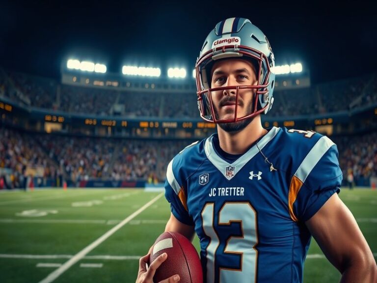 A dynamic image of JC Tretter in action on the football field, showcasing his athleticism and determination, with teammates i