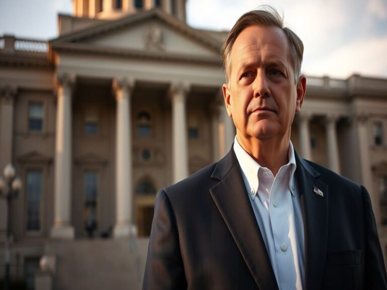 A portrait of Matt Bevin in a formal setting, possibly during a press conference, showcasing his serious demeanor and politic