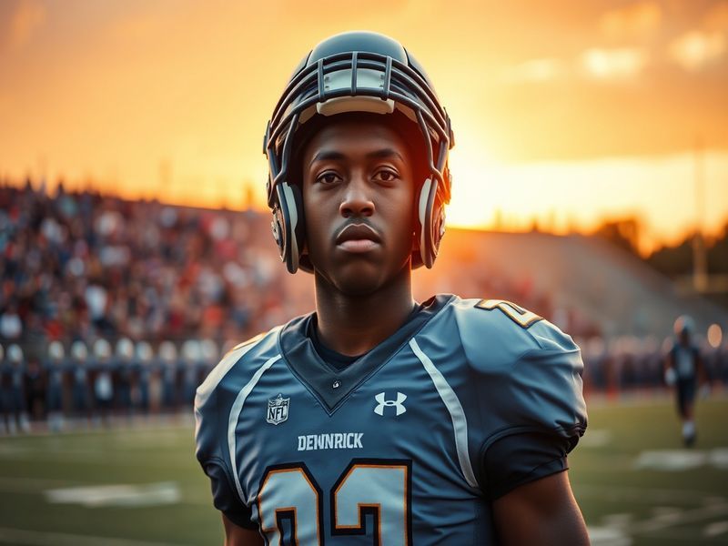 An action shot of Derion Kendrick during a game, showcasing his athleticism in a dramatic play, wearing his team's uniform, w