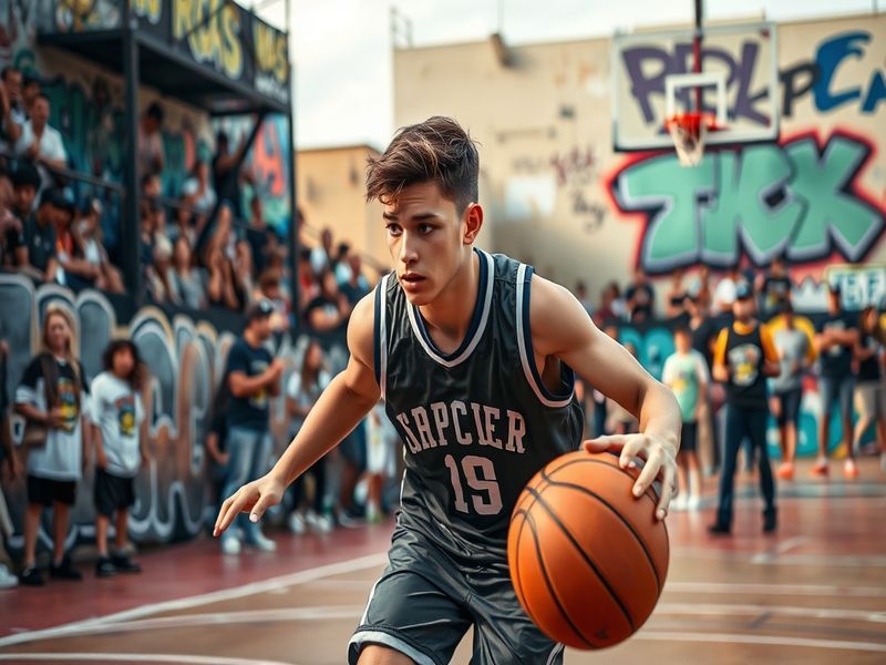 A dynamic action shot of Jackson Shelstad dribbling the basketball during a game, showcasing his agility and focus, with a pa