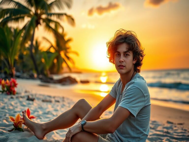 A vibrant scene from Paradise Island showcasing Alex surrounded by tropical scenery, engaging with other characters, embodyin