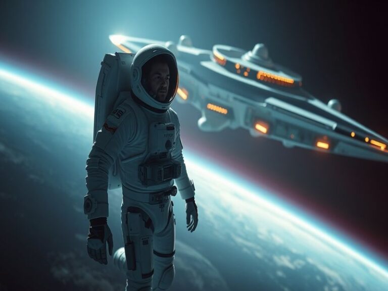 A cinematic poster of Project Hail Mary featuring Ryan Gosling in a spacesuit alongside a small alien creature named Rocky, w