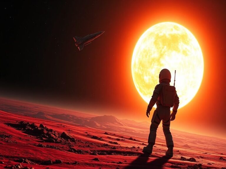 A visually striking image of a spaceship in deep space, with stars and distant galaxies in the background, evoking a sense of