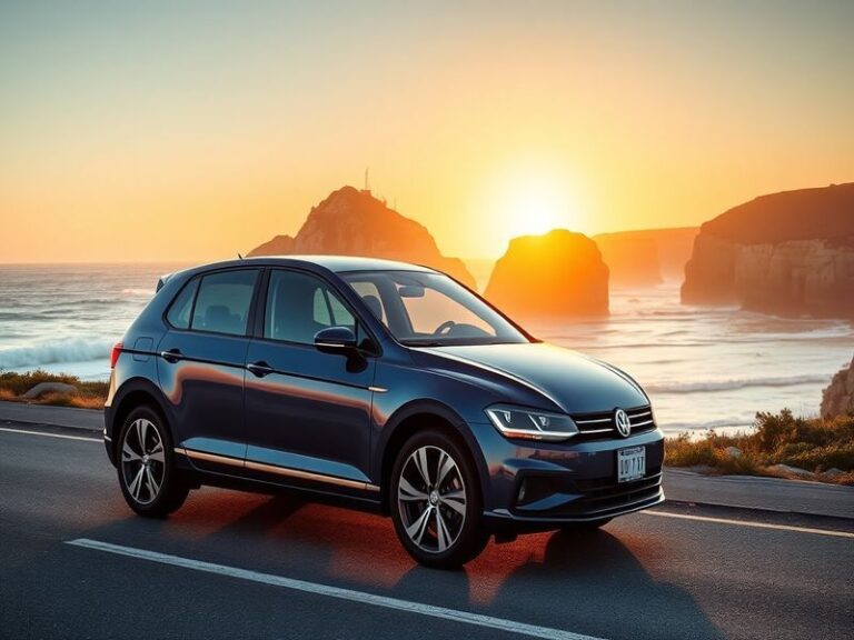 A modern Volkswagen electric vehicle parked in an urban setting, showcasing its sleek design and eco-friendly features, with