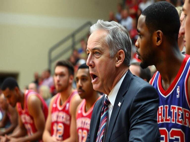 A dynamic image of Billy Donovan coaching during a game, showcasing his intense focus and interaction with players on the sid