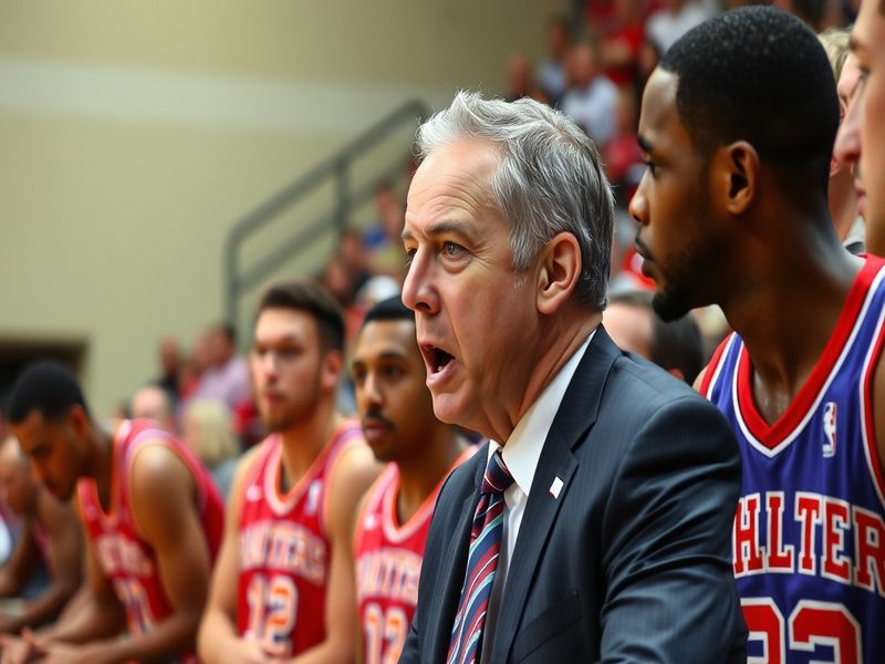 A dynamic image of Billy Donovan coaching during a game, showcasing his intense focus and interaction with players on the sid
