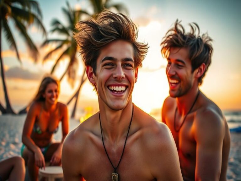 A promotional image of Alex from Paradise Season 2 standing in a tropical setting, wearing a casual outfit with a thoughtful