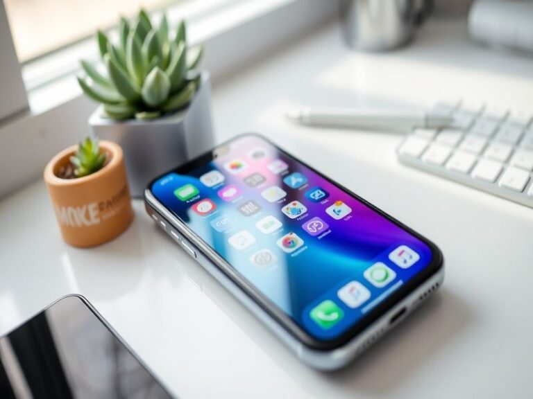 A close-up of an iPhone screen displaying the iOS 26.4 update notification against a soft-focus background with subtle Apple