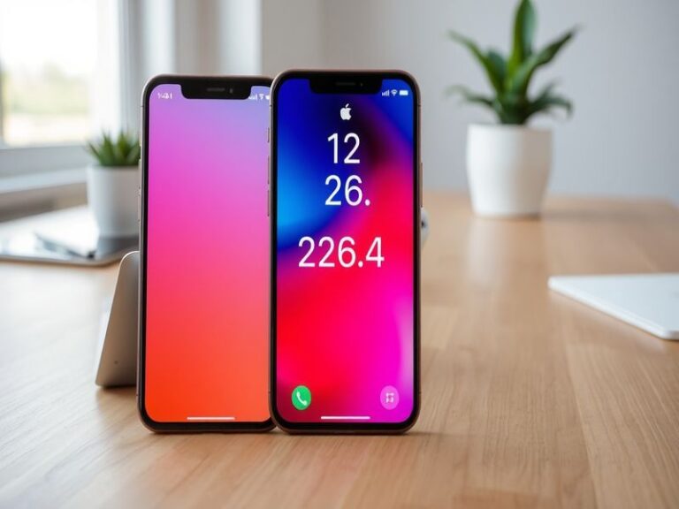 A sleek iPhone displaying the iOS 26.4 update screen, surrounded by subtle global icons (EU flag, Chinese characters, Brazili