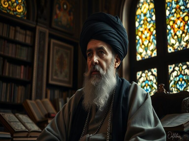 An image of a prominent Ayatollah delivering a sermon in a mosque, surrounded by followers, conveying a sense of authority an
