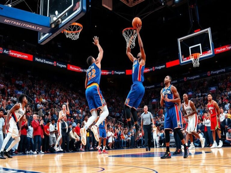 An action-packed image of the Knicks and Pelicans players in a heated game moment, showcasing intensity and athleticism on th