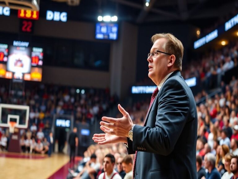 A dynamic image of Will Wade coaching on the sidelines, showcasing his intense focus and engagement during a college basketba